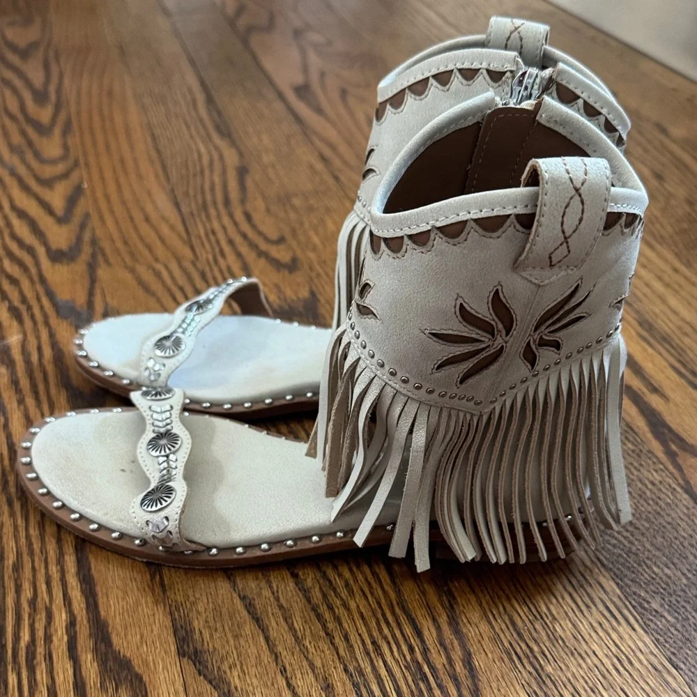 Free People ASH SUMMER WESTERN COWGIRL TASSEL BOOT Sandals SZ 36